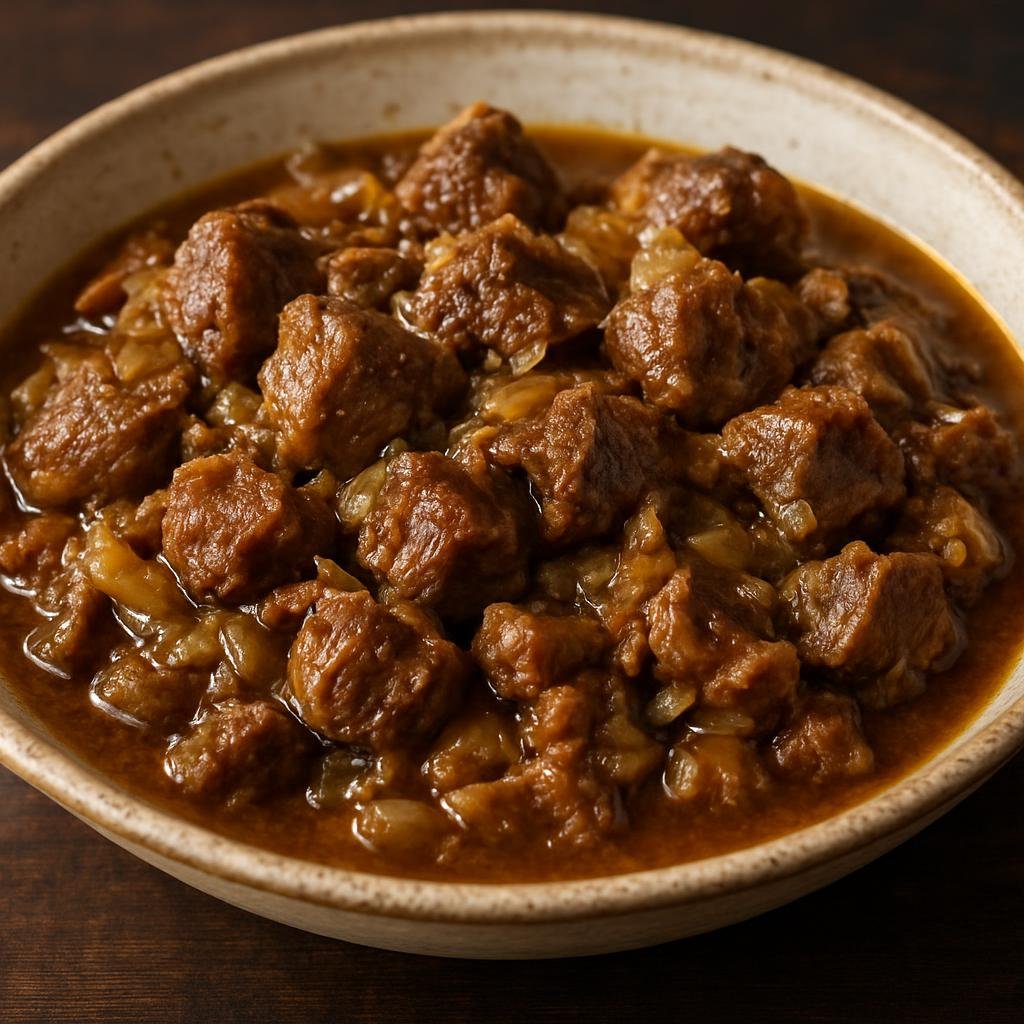 Entree: Turkmenistan – National Cuisine – Govurma (Traditional Turkmen lamb stew of browned meat slowly simmered with onions and rendered fat into a savory sauce) recipe