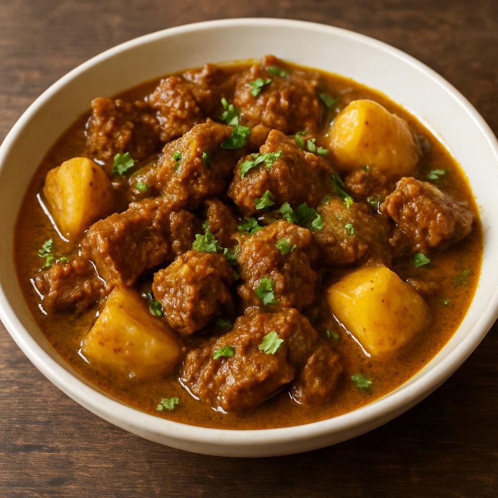 Entree: Anguilla – Curry Goat (Spicy Caribbean slow-cooked goat curry with aromatics and potatoes) recipe