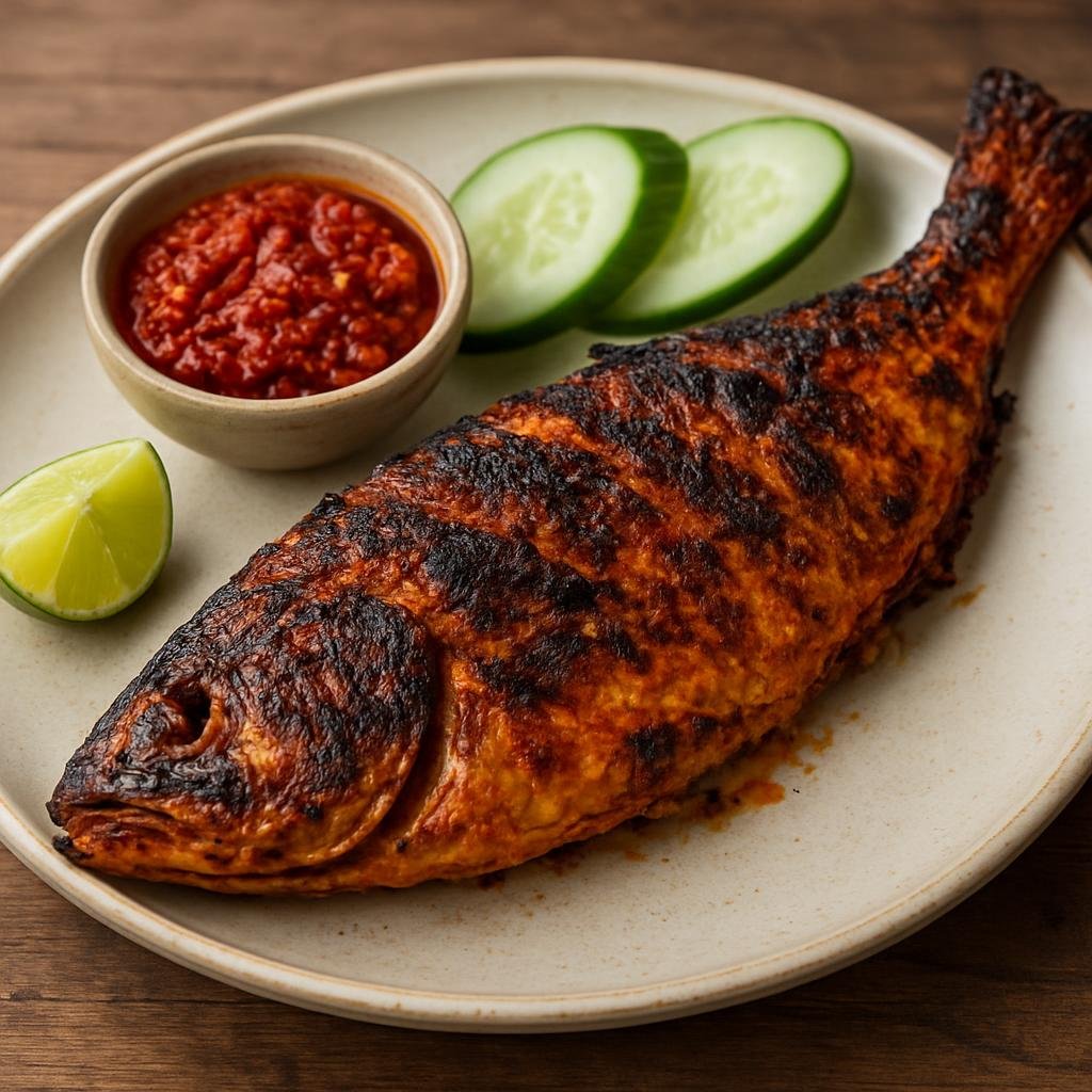 Entree: Cocos (Keeling) Islands – Central Culinary Region – Ikan Bakar (Charcoal-grilled marinated fish brushed with a spicy-sweet Southeast Asian spice paste) recipe