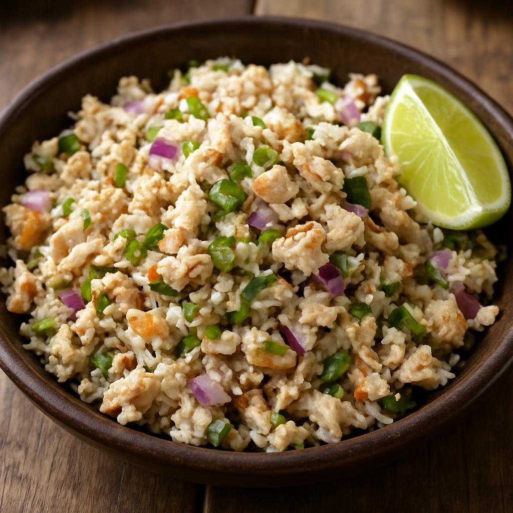 Entree: Marshall Islands – Chicken Kelaguen (Chopped grilled chicken marinated with grated coconut, citrus, onions, and chiles) recipe