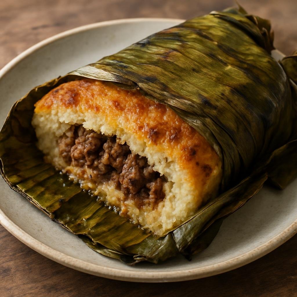 Entree: Vanuatu – Nalot (Baked banana‑leaf pudding of grated root crop and coconut often filled with meat) recipe