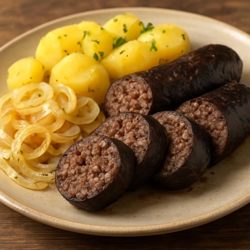 Entree: Poland – Greater Poland – Kaszanka (Traditional Polish blood sausage with buckwheat and pork, typically pan-fried and served with onions and potatoes) recipe