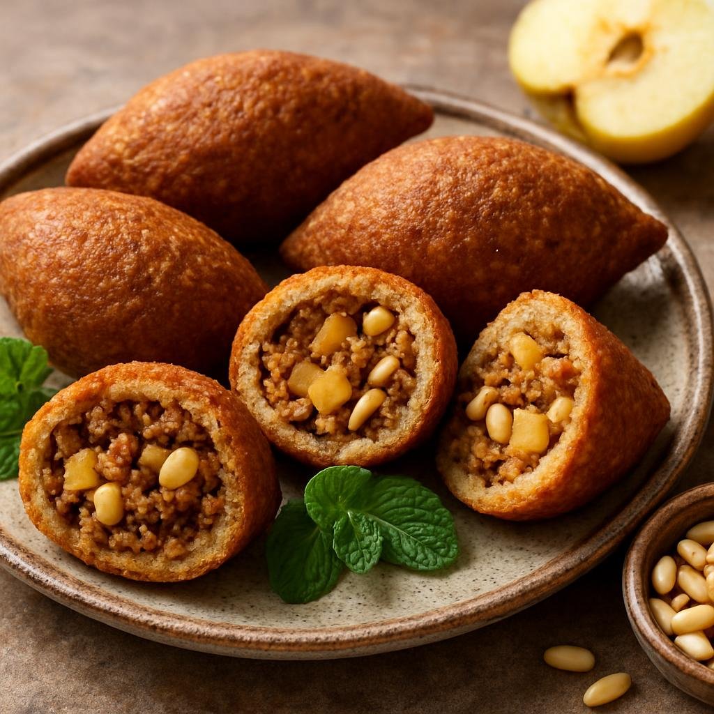 Entree: Syria – Aleppo – كبة سفرجلية ➤ Kibbeh Safarjaliyah (Stuffed bulgur-and-ground-lamb kibbeh filled with spiced quince and pine nuts) recipe