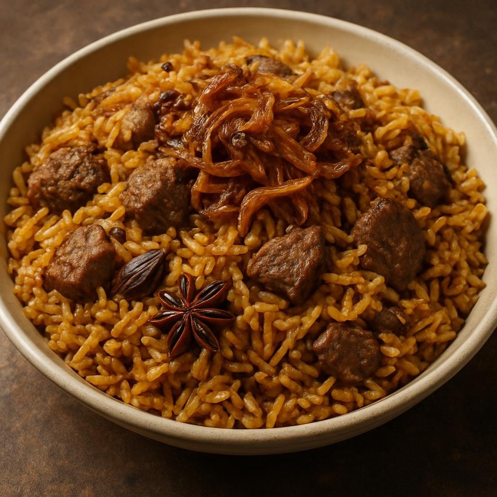 Entree: Tanzania – Dar es Salaam & Coast – Pilau (Fragrant spiced rice cooked with beef, whole spices, and caramelized onions typical of the Tanzanian coastal pilau) recipe