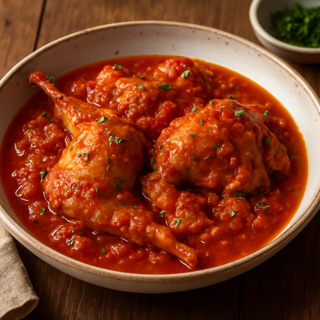 Entree: Andorra – Conill amb Tomàquet (Rabbit braised in a Catalan tomato and herb sauce) recipe