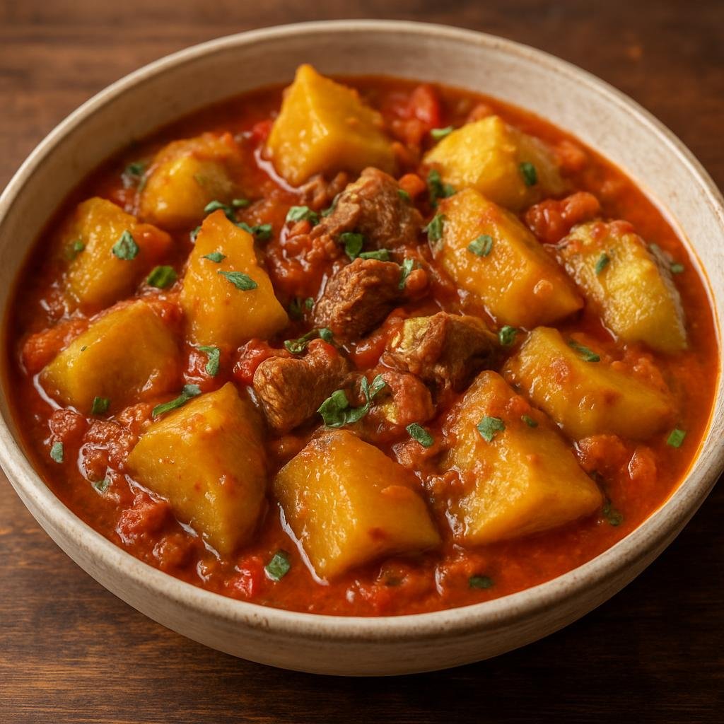 Entree: Burundi – Agatogo (Burundian stew of green plantains simmered with tomatoes and meat) recipe