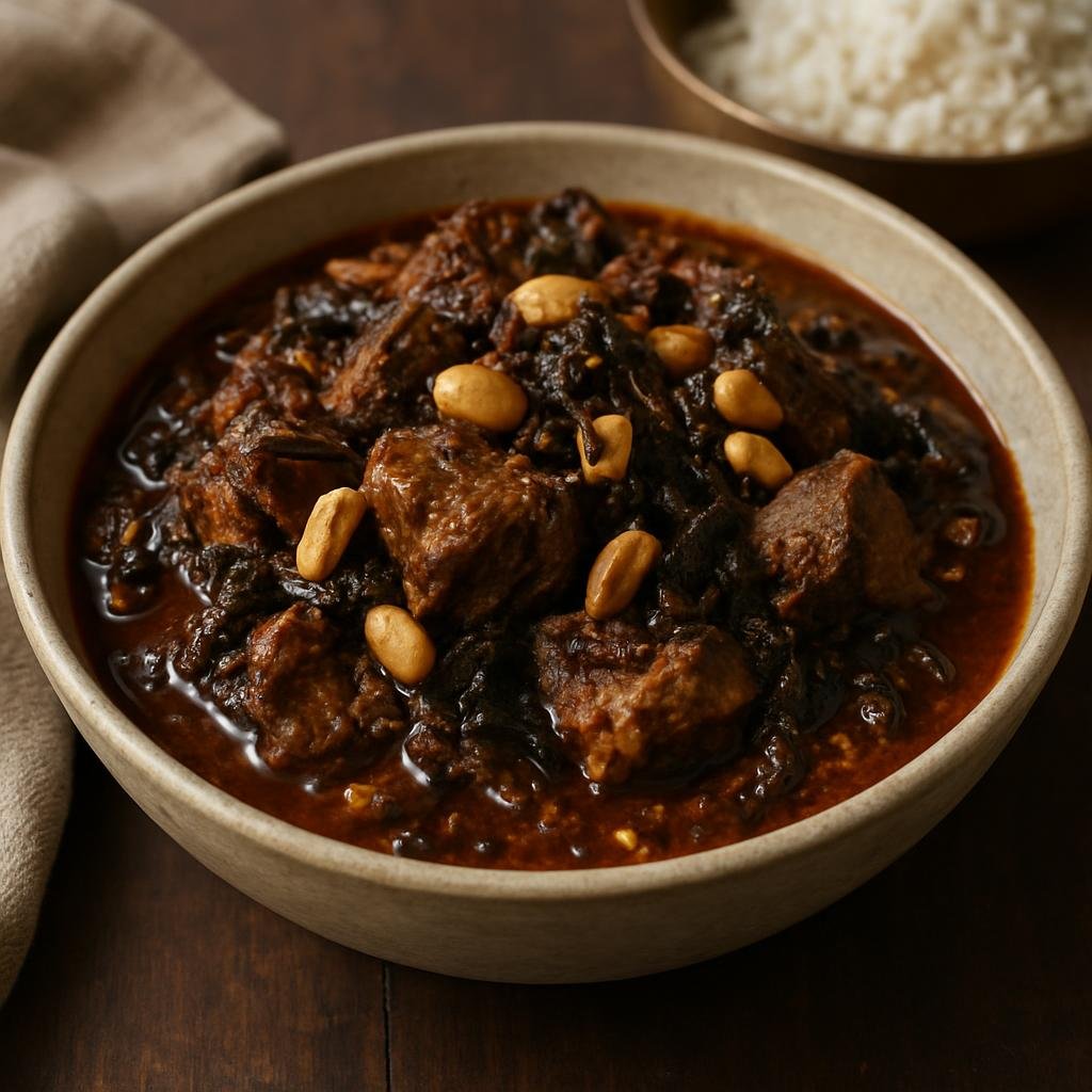 Entree: Chad – Central Culinary Region – Karkanji (Savory Central Chadian hibiscus and peanut braised goat stew) recipe