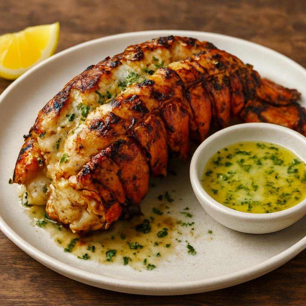 Entree: Heard Island and McDonald Islands – Grilled Lobster Tail (Charred grilled lobster tail served with a garlic-herb butter for basting and dipping) recipe