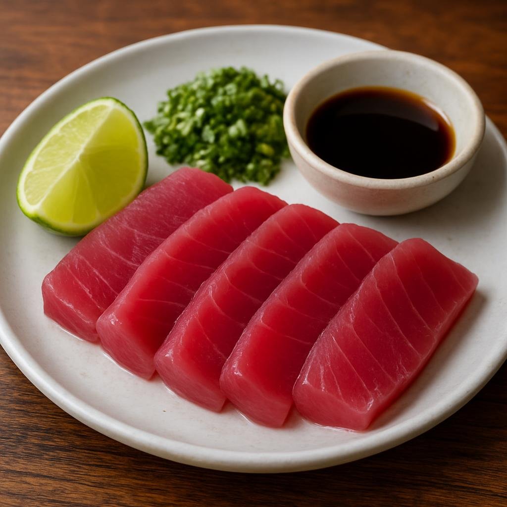 Entree: Marshall Islands – Tuna Sashimi (Thinly sliced fresh raw tuna served simply with island-style citrus and savory condiments) recipe