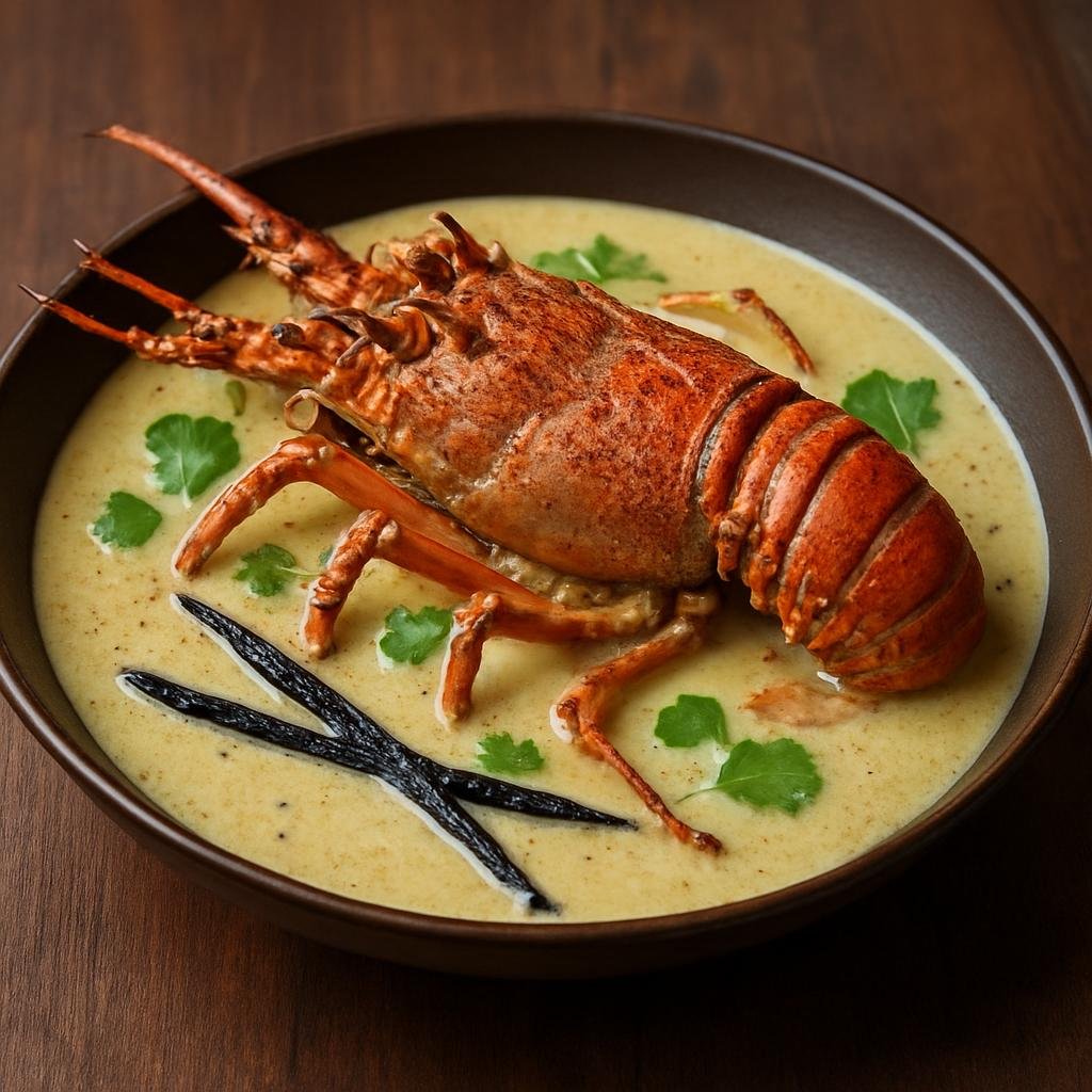 Entree: Mayotte – Langouste à la vanille (Spiny lobster cooked in a fragrant vanilla-scented coconut sauce) recipe