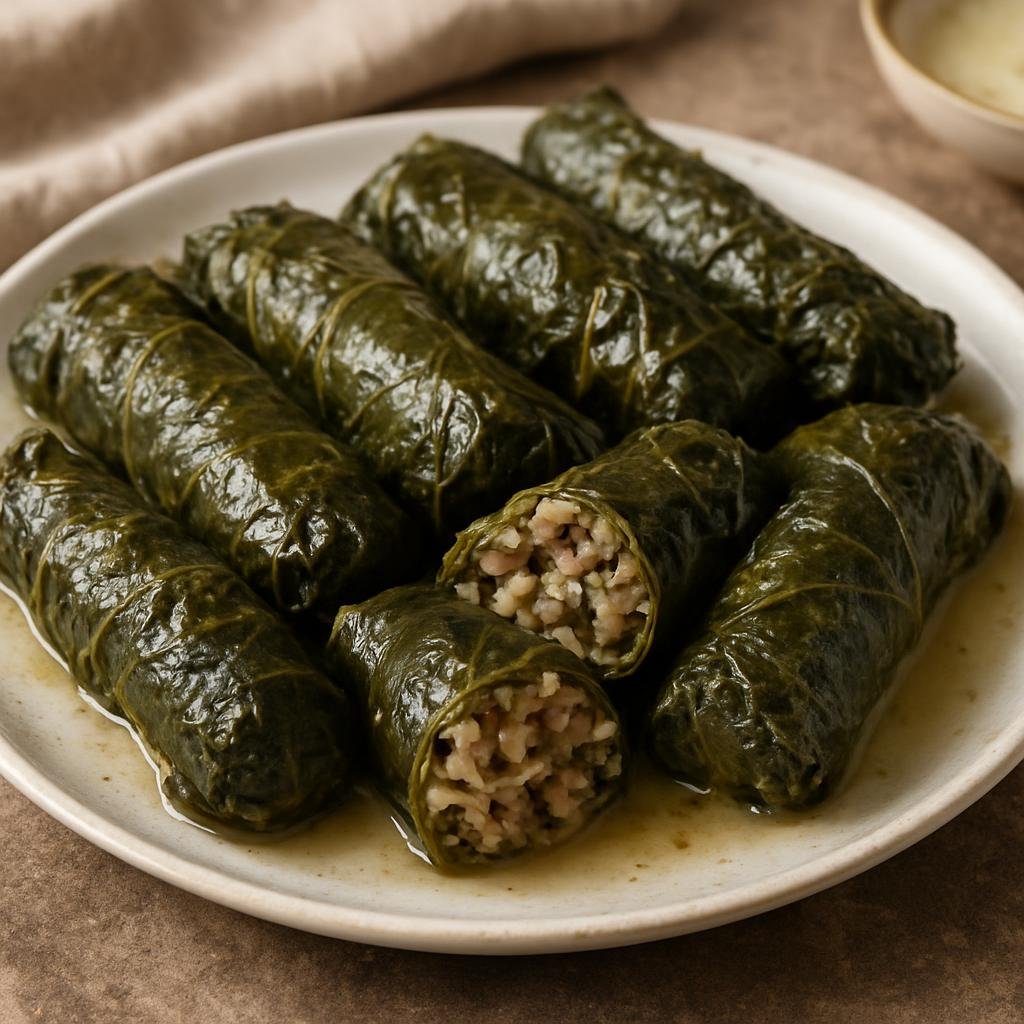 Entree: Turkey – Black Sea Turkey – Karalahana Sarması (Kale leaves filled with a herbed rice and meat mixture, rolled and gently steamed or braised) recipe