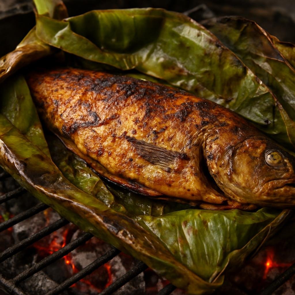 Entree: Colombia – Amazonian Colombia – Patarasca (Whole river fish marinated, wrapped in banana leaves, and grilled over coals) recipe