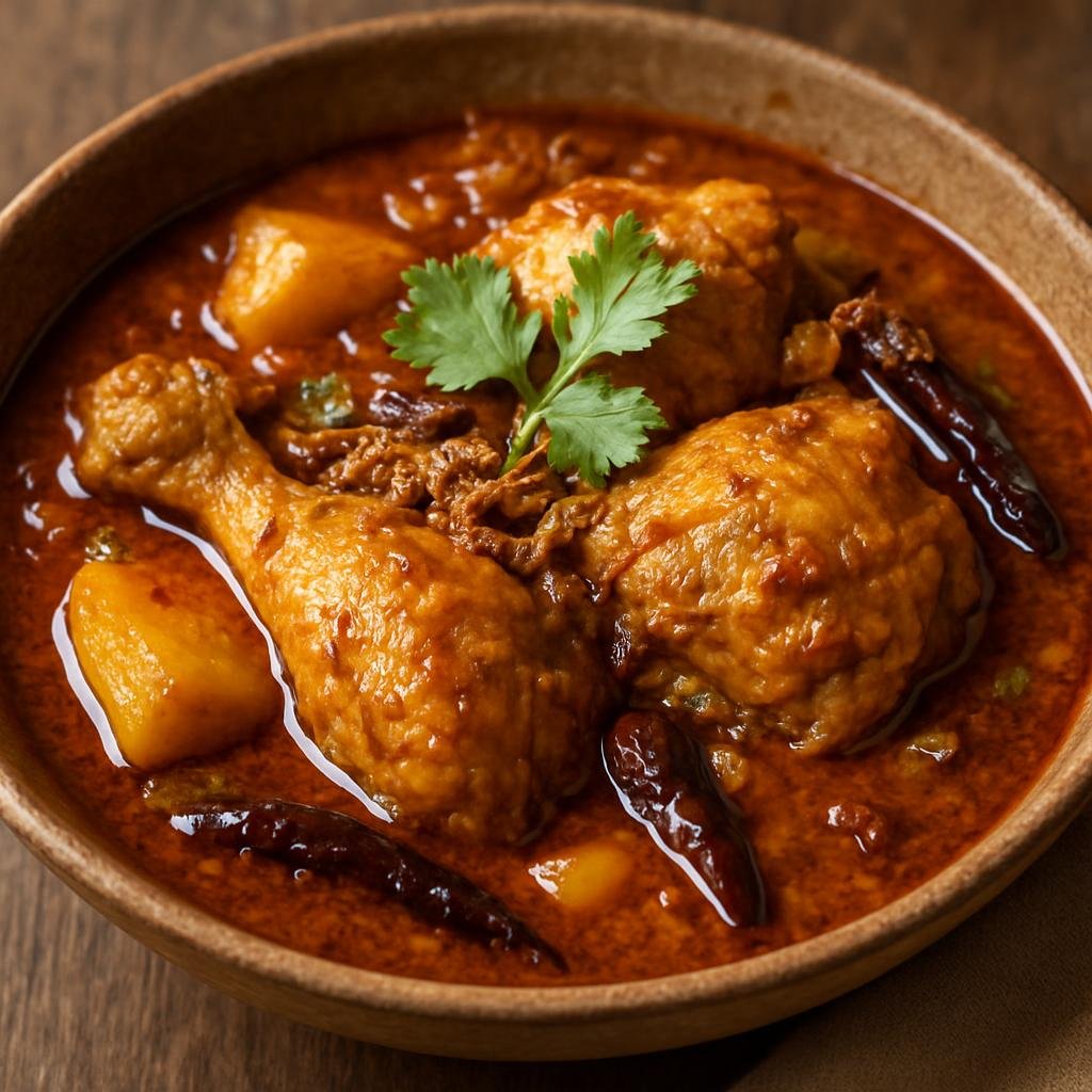 Entree: Myanmar – Bamar Central Myanmar – မြန်မာ ဟင်း ➤ myanma hin (Savory Burmese chicken curry simmered with aromatics and warm spices) recipe