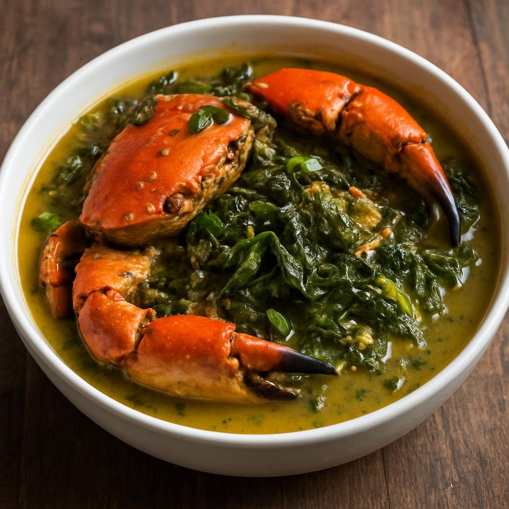 Entree: Dominica – Central Culinary Region – Crab and Callaloo (A Dominican creole stew of crab cooked with callaloo greens in a seasoned coconut-tinged broth) recipe