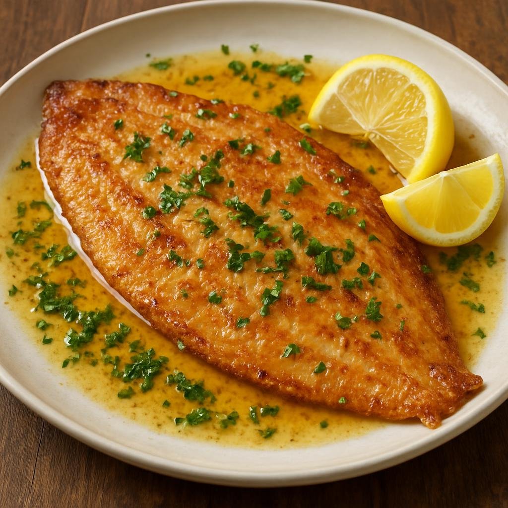 Entree: French Southern Territories – Central Culinary Region – Sole Meunière (Classic pan-fried sole in browned butter with lemon and parsley) recipe