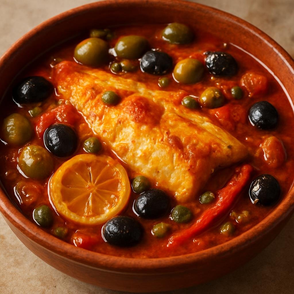 Entree: Tunisia – Djerba – كابكابو ➤ Kabkabou (Djerbian tomato-and-olive fish stew scented with capers, preserved lemon, and harissa) recipe
