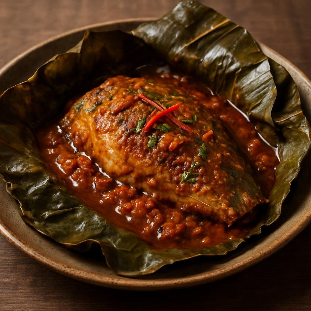 Entree: Republic of the Congo – National Cuisine – Maboké (Banana-leaf–wrapped spiced steamed fish) recipe