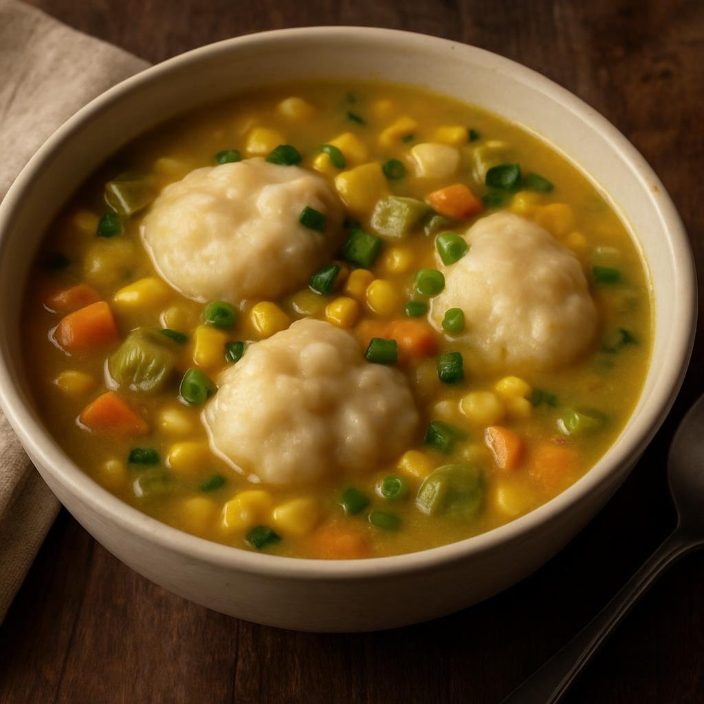 Entree: Trinidad and Tobago – National Cuisine – Trini Corn Soup (Hearty Caribbean sweetcorn and vegetable soup with soft flour dumplings) recipe