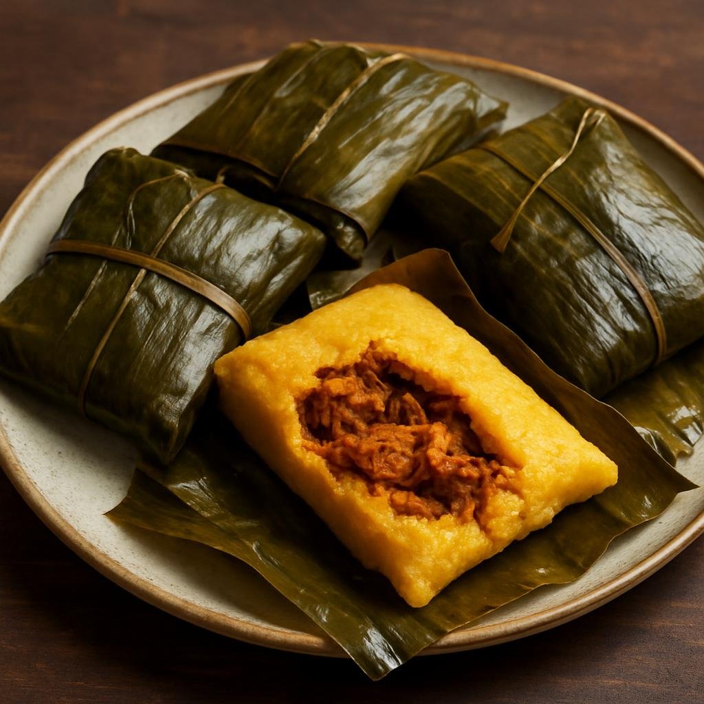 Entree: Belize – Tamales (Steamed corn masa parcels filled with seasoned meat and wrapped in banana leaf) recipe