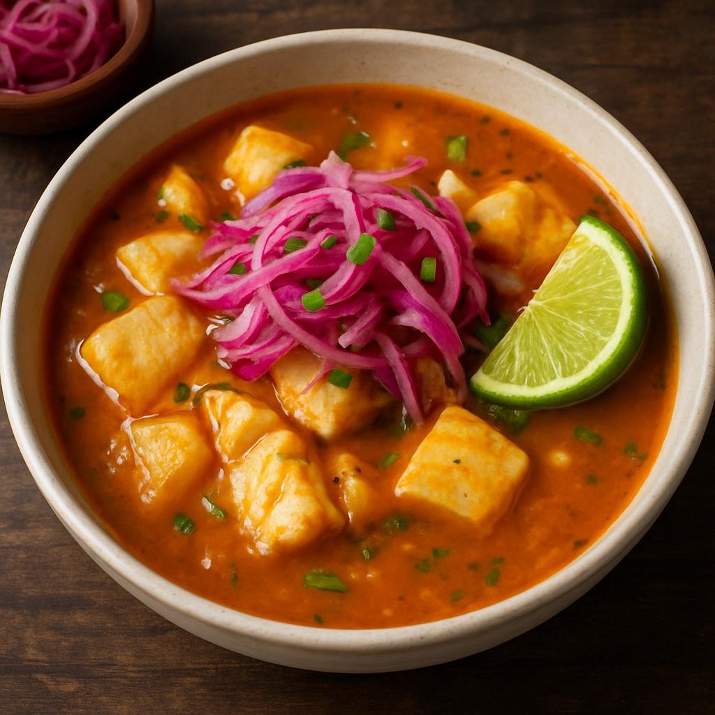 Entree: Ecuador – Central Culinary Region – Encebollado (Ecuadorian fish and yuca stew served with pickled red onions and lime) recipe