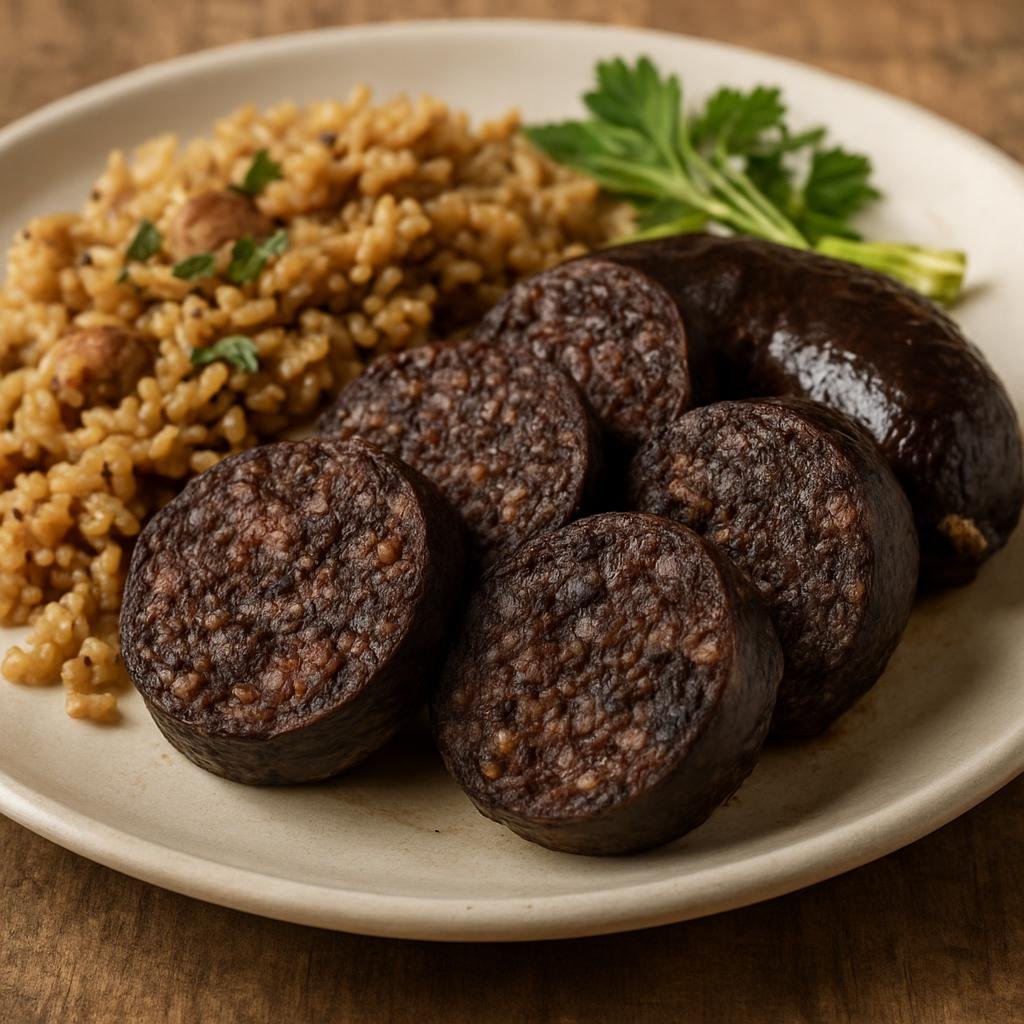 Entree: Guyana – Guyana Black Pudding (Guyanese blood sausage made with pig's blood, seasoned rice, pork and herbs) recipe