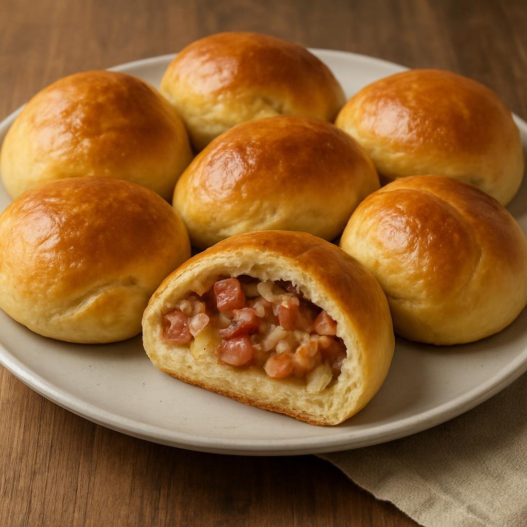 Entree: Latvia – Speķa pīrāgi (Small yeasted savory rolls filled with smoked bacon and onion) recipe