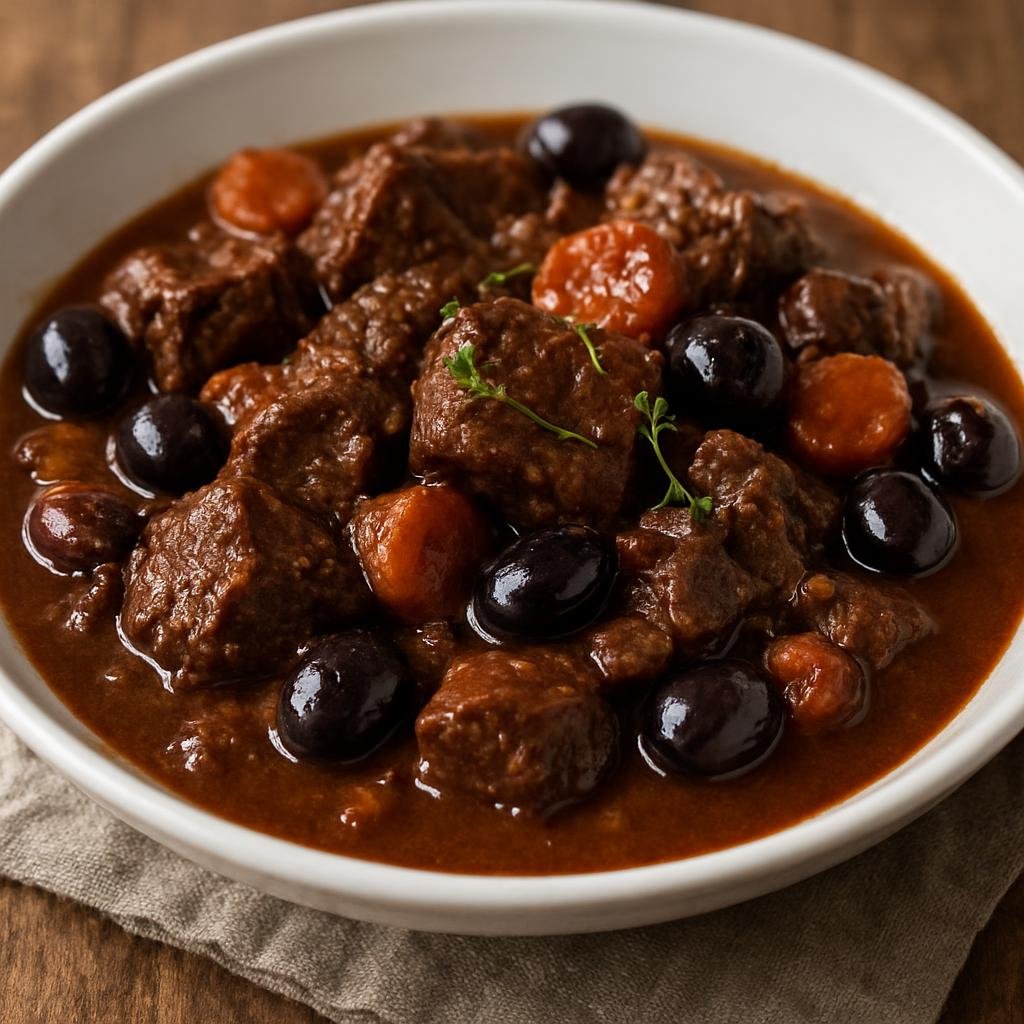 Entree: Monaco – Daube Provençale (Slow-braised Provençal beef stew cooked in red wine with aromatic herbs and olives) recipe