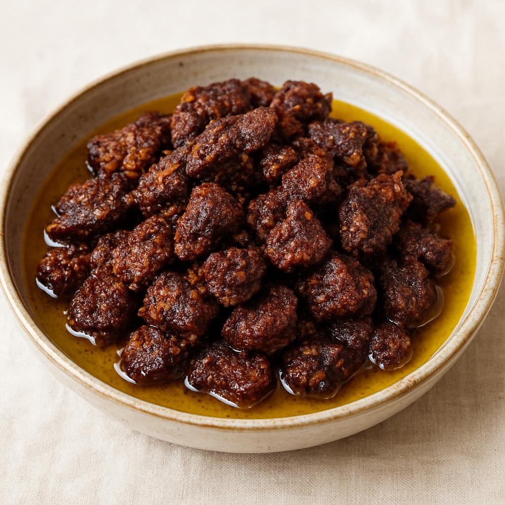Entree: Somalia – Muqmad (Sun-dried, spiced preserved beef fried and stored in clarified butter for long-term use) recipe