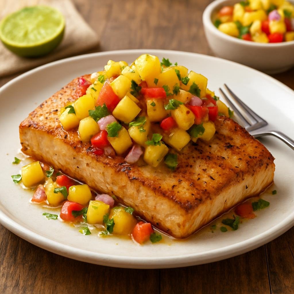 Entree: United States Minor Outlying Islands – Mahi Mahi with Pineapple Salsa (Grilled or seared mahi mahi fillets topped with a bright fresh pineapple and citrus salsa) recipe