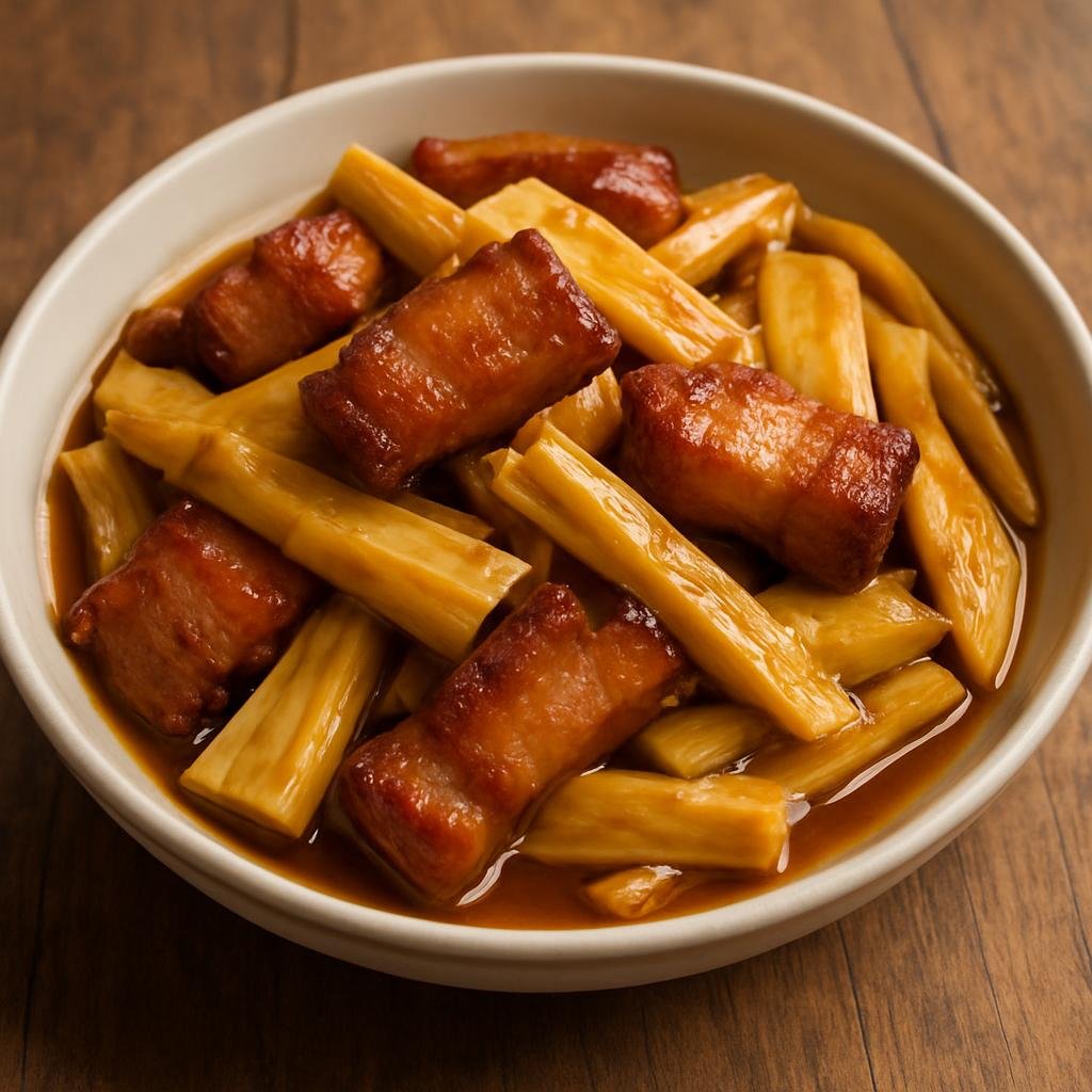 Entree: China – Anhui – 咸肉炖笋 ➤ Xián ròu dùn sǔn (Salted pork braised with fresh bamboo shoots) recipe