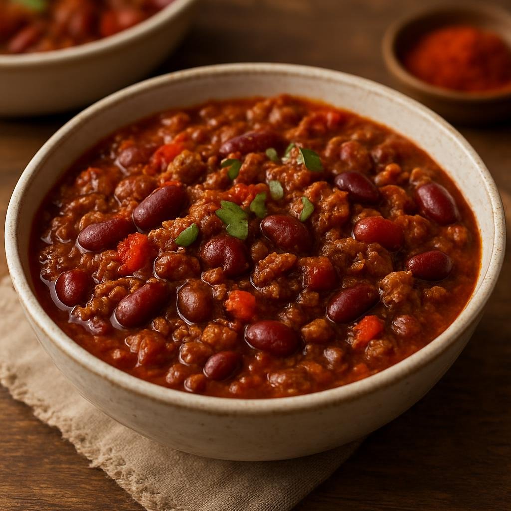 Entree: Canada – Alberta – Bison Chili (Hearty spicy stew of ground bison with tomatoes, beans, and warming chili spices) recipe