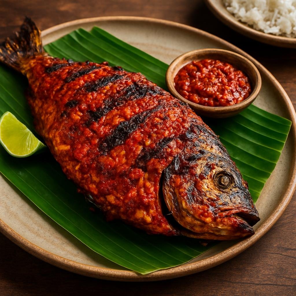 Entree: Malaysia – Kuala Lumpur – Ikan Bakar (Grilled marinated fish charred over charcoal with a spicy-sweet Malay sambal-turmeric glaze) recipe