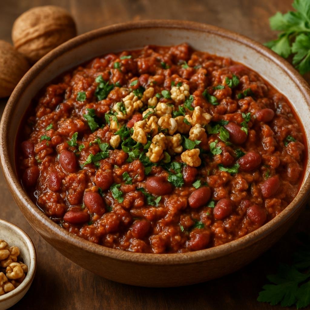 Entree: Georgia – Adjara – ლობიო ➤ Lobio (Hearty Georgian red bean stew or mash flavored with walnuts and herbs) recipe