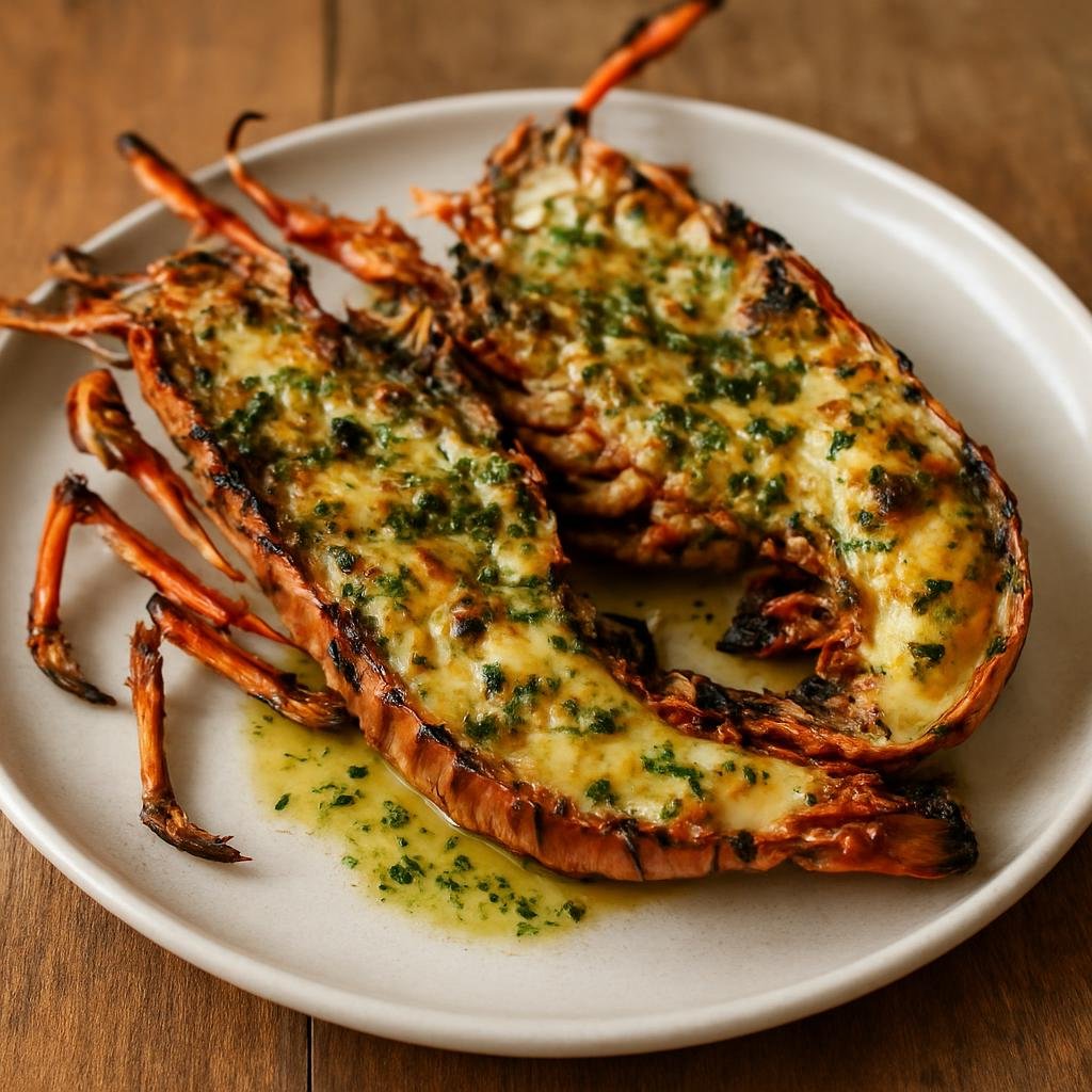 Entree: Barbados – Central Culinary Region – Grilled Lobster (Split and char-grilled Caribbean lobster brushed with garlic-herb and Bajan-seasoned butter) recipe