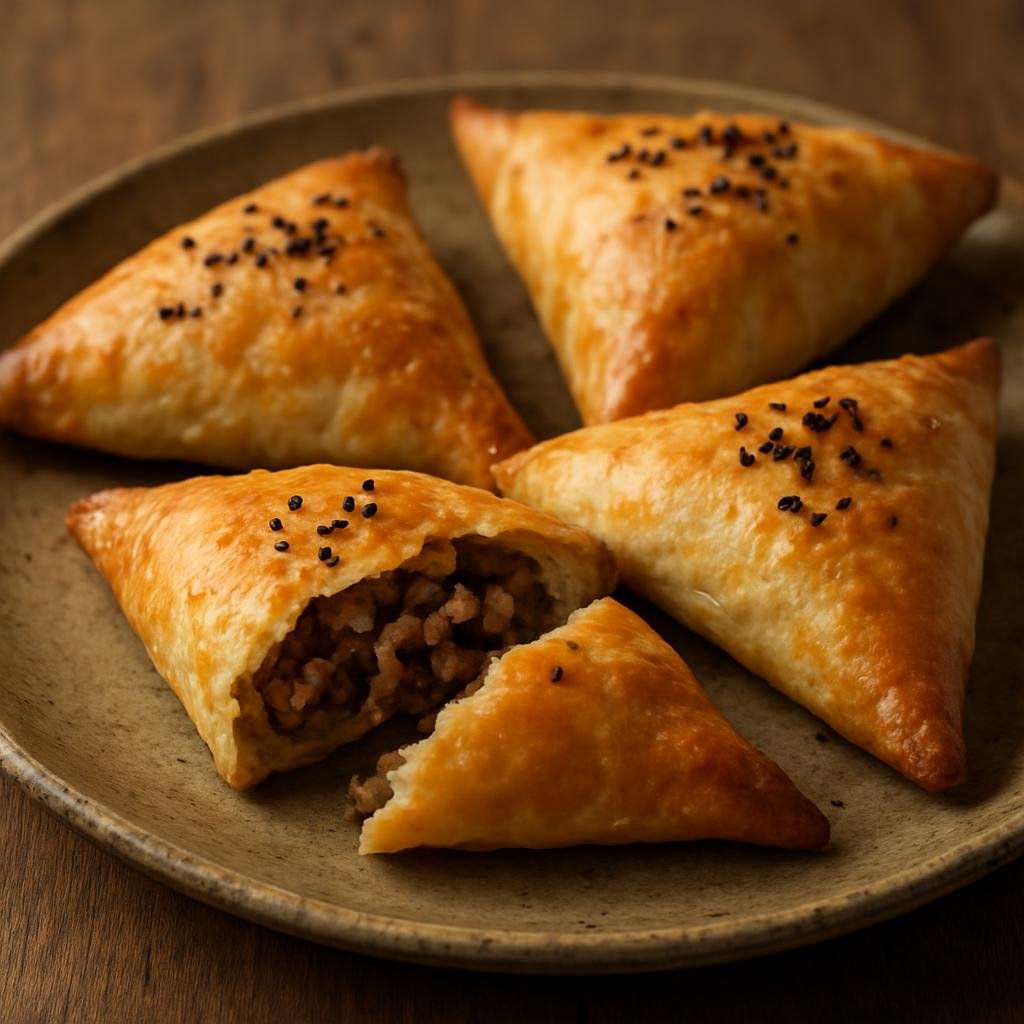 Entree: Kyrgyzstan – National Cuisine – Самса ➤ Samsa (Baked triangular pastry filled with seasoned lamb and onions) recipe