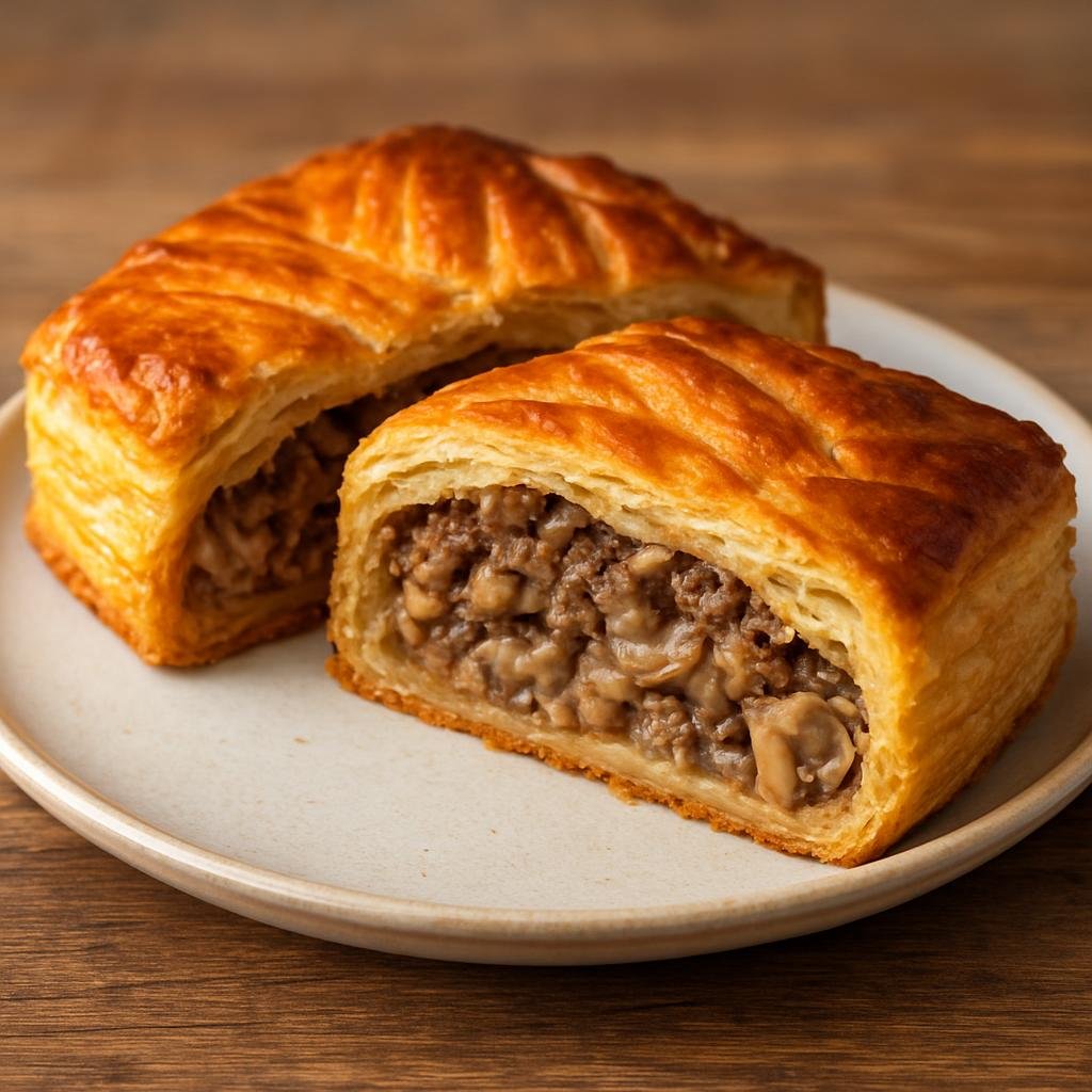 Entree: Luxembourg – National Cuisine – Paschtéit (Luxembourgish puff pastry meat pie filled with seasoned minced meat and mushroom ragout) recipe