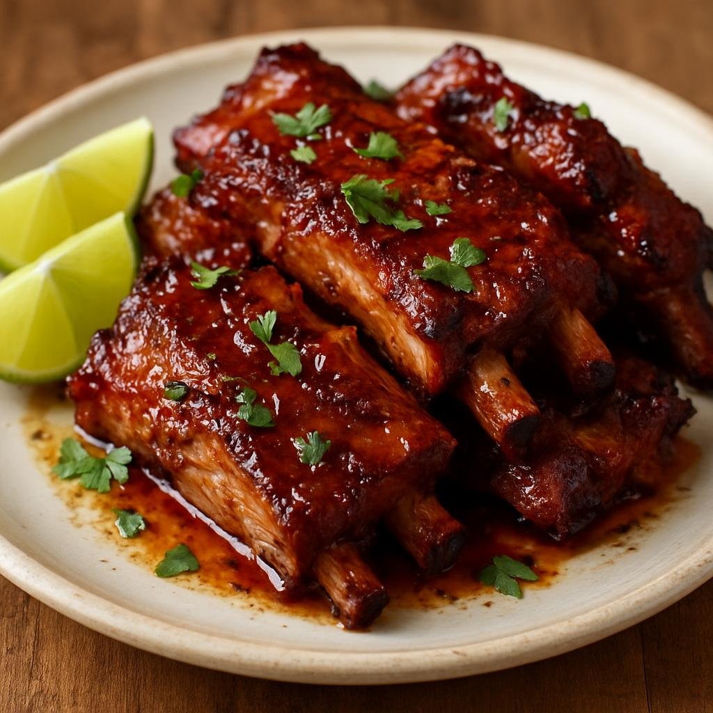 Entree: Sint Maarten (Dutch part) – National Cuisine – St. Maarten Style Ribs (Sweet and spicy Caribbean pork spare ribs braised and grilled with island spices and a rum-lime glaze) recipe