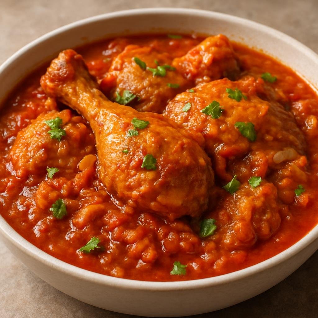 Entree: Rwanda – Inyama y'inkoko (Rwandan braised chicken in a tomato, onion, and ginger sauce) recipe