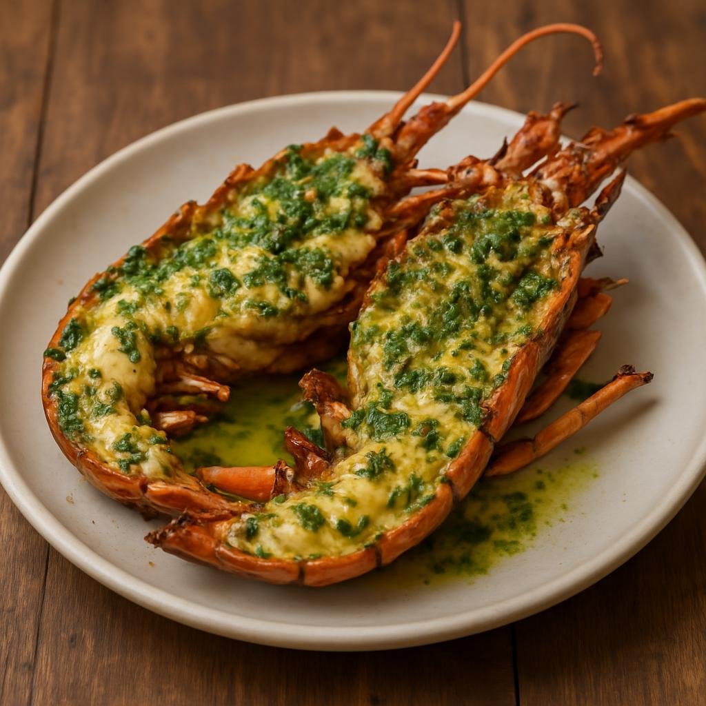 Entree: Saint Lucia – Grilled Lobster (Split and char-grilled lobster basted with Creole-style spiced butter and green seasoning) recipe