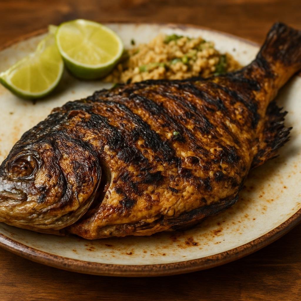 Entree: Brazil – Amazonas – Peixe na Brasa (Grilled Amazon river fish seasoned and charred over hot coals) recipe