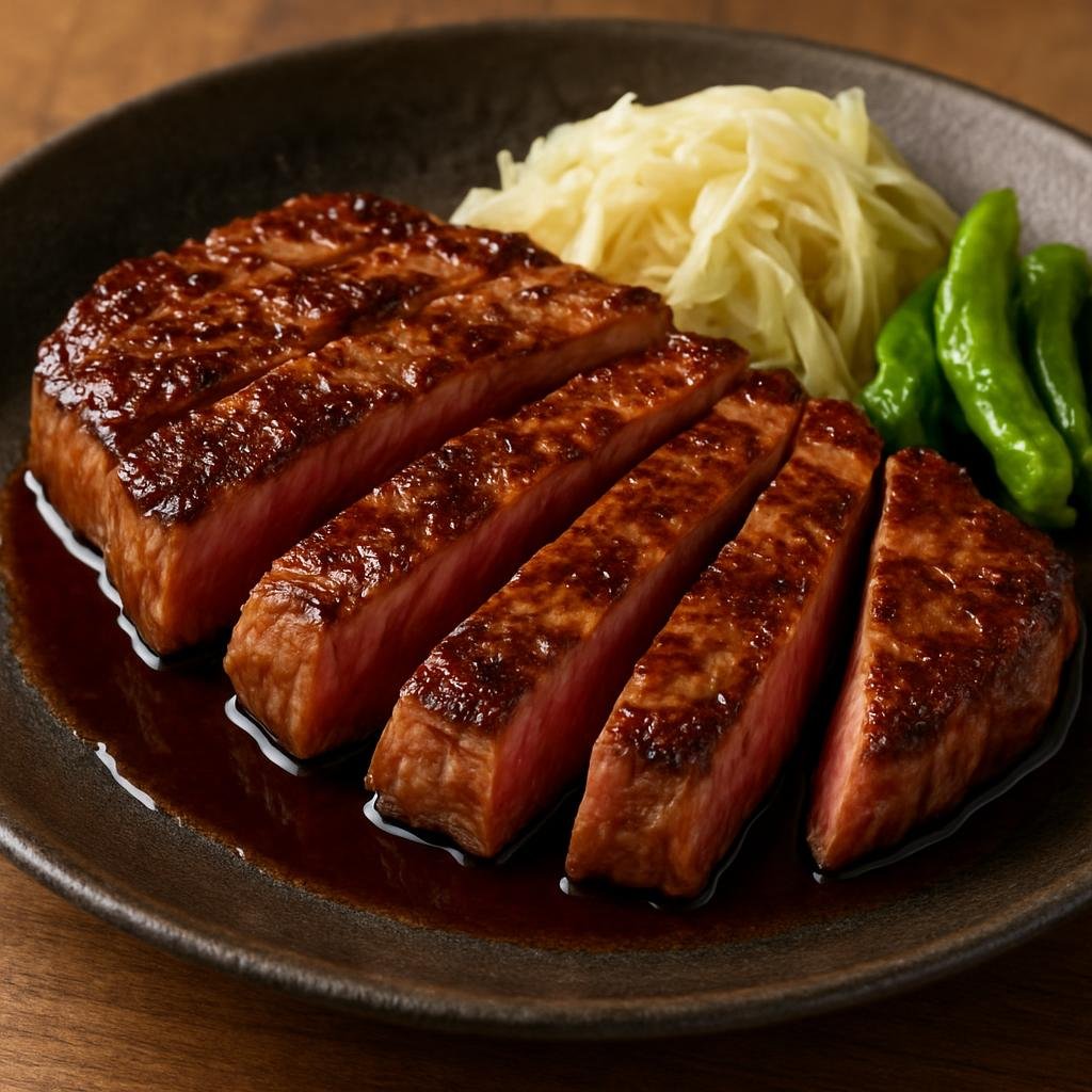Entree: Japan – Chubu – 飛騨牛ステーキ ➤ Hida gyū sutēki (Pan-seared premium Hida wagyu steak, simply seasoned and finished with a soy-mirin glaze) recipe