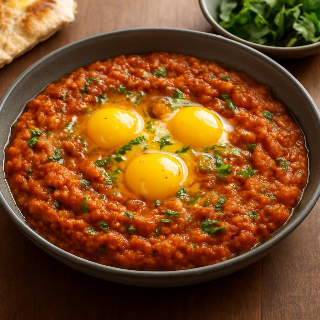 Entree: Iran – Caspian / Gilan – میرزا قاسمی ➤ Mirza Ghasemi (Smoky roasted eggplant and tomato purée cooked with garlic and eggs) recipe