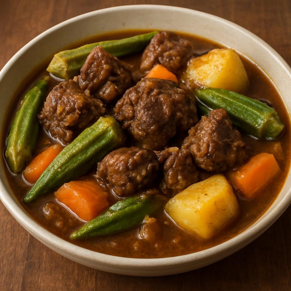 Entree: Barbados – Central Culinary Region – Bajan Black Belly Sheep Stew (Hearty Barbadian stew of black belly sheep simmered with aromatic seasonings, okra, and root vegetables) recipe