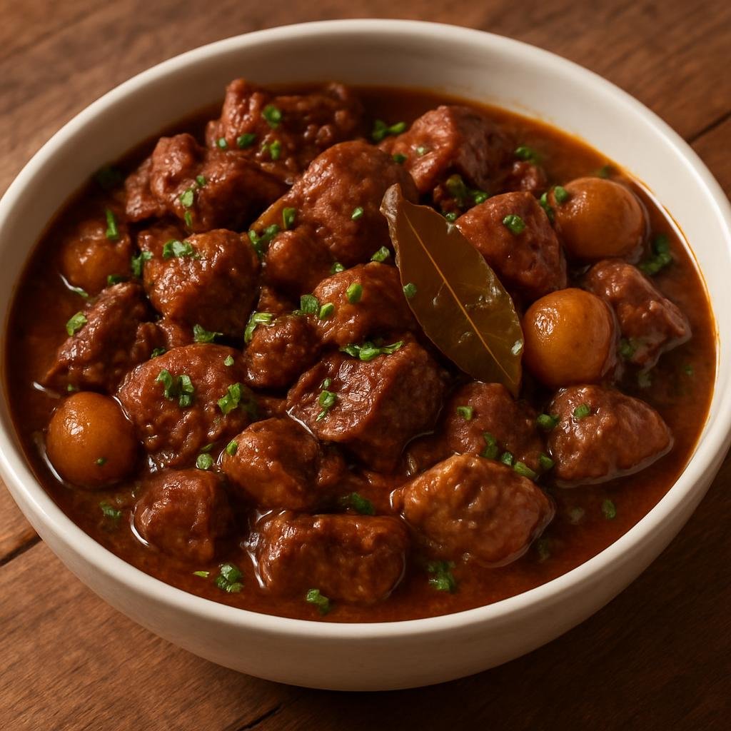 Entree: French Guiana – Central Culinary Region – Civet de Cochon Marron (Slow-braised Creole pork stew in a rich brown sauce with island aromatics) recipe