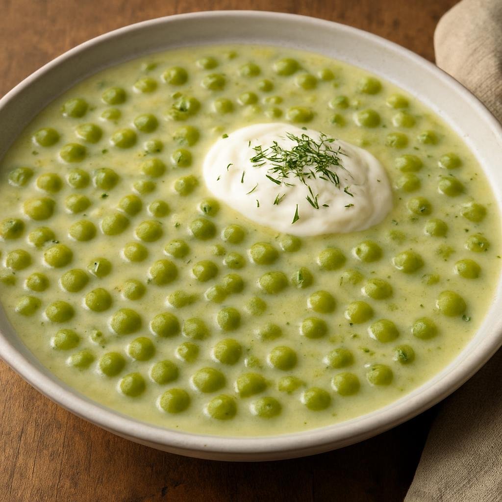 Entree: Hungary – Budapest & Central Hungary – Főzelék (A thick Hungarian vegetable stew or pottage, here made with peas and a creamy sour-cream roux) recipe