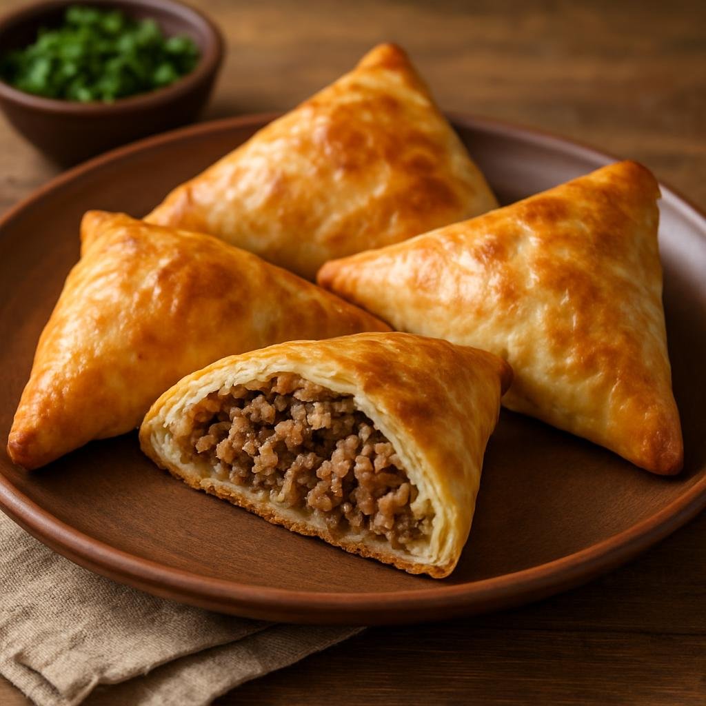 Entree: Kazakhstan – Almaty & Southeast – Самса ➤ Samsa (Baked triangular pastry filled with spiced ground meat and onions) recipe