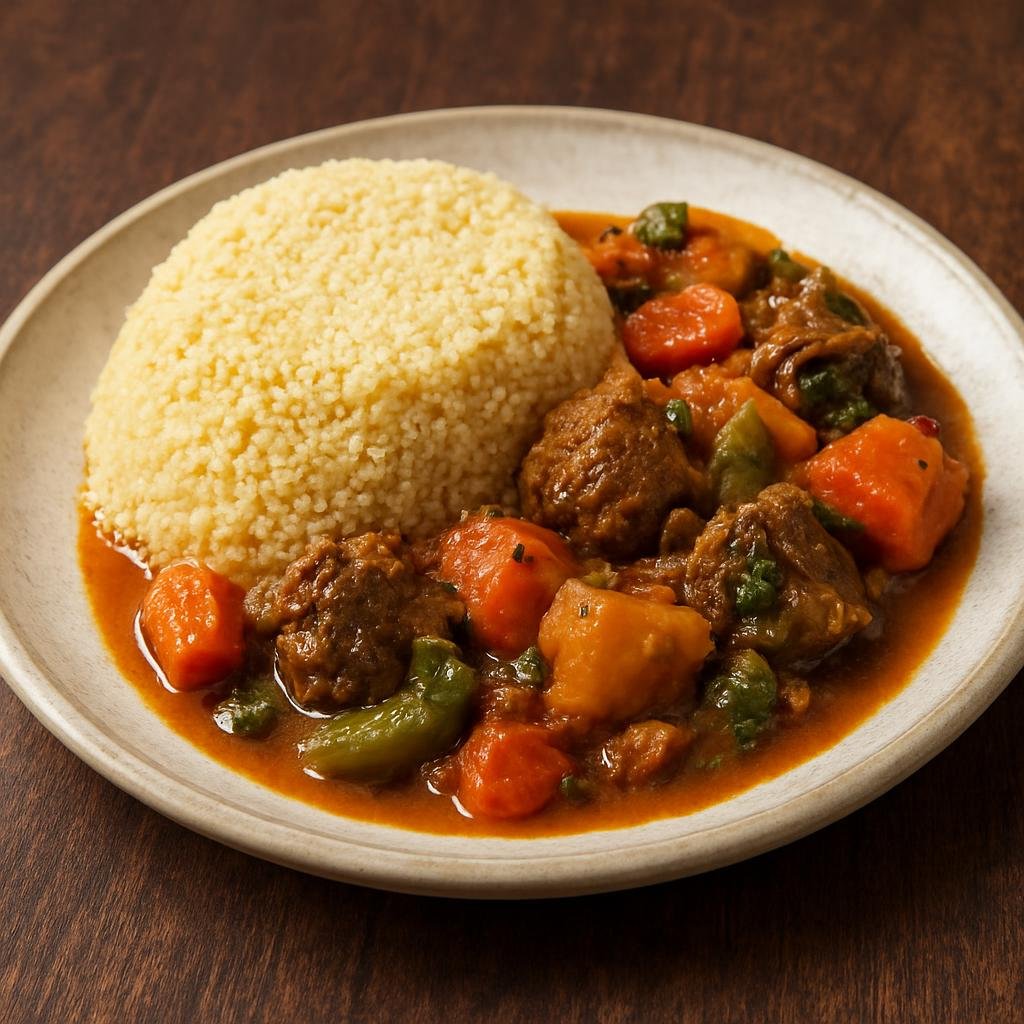 Entree: Senegal – Casamance – Couscous de Mil (Steamed millet couscous served with a savory spiced meat and vegetable stew) recipe