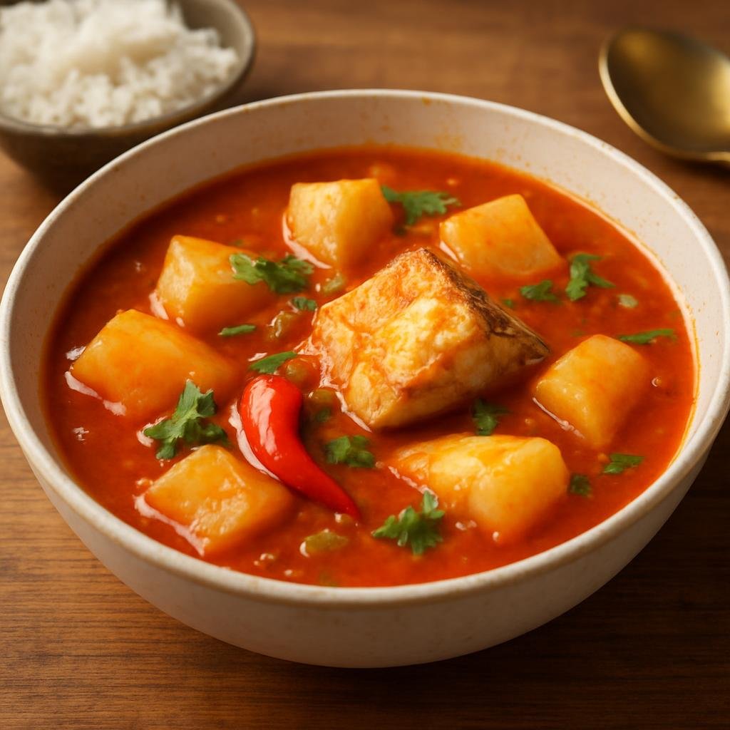 Entree: Guinea-Bissau – National Cuisine – Caldo de Peixe (Guinea-Bissauan tomato-based fish stew with cassava and piri-piri) recipe