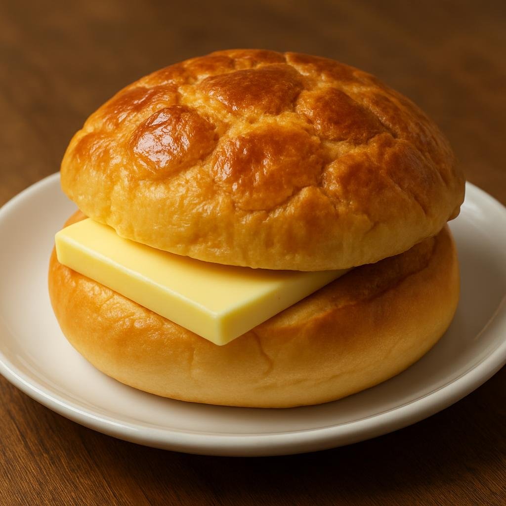 Entree: Hong Kong – National Cuisine – 菠蘿油 ➤ bo1 lo4 jau4 (Hong Kong-style soft milk bun topped with a sweet crackly crust and served split with a slab of butter) recipe