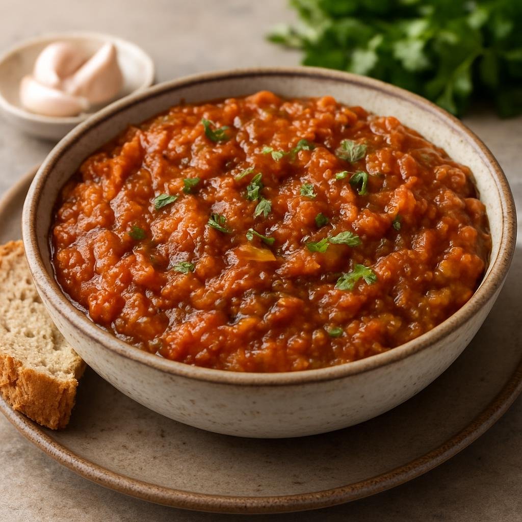 Entree: Western Sahara – National Cuisine – الزعلوك ➤ al-Zaalouk (Smoky cooked eggplant and tomato spread seasoned with garlic and spices) recipe